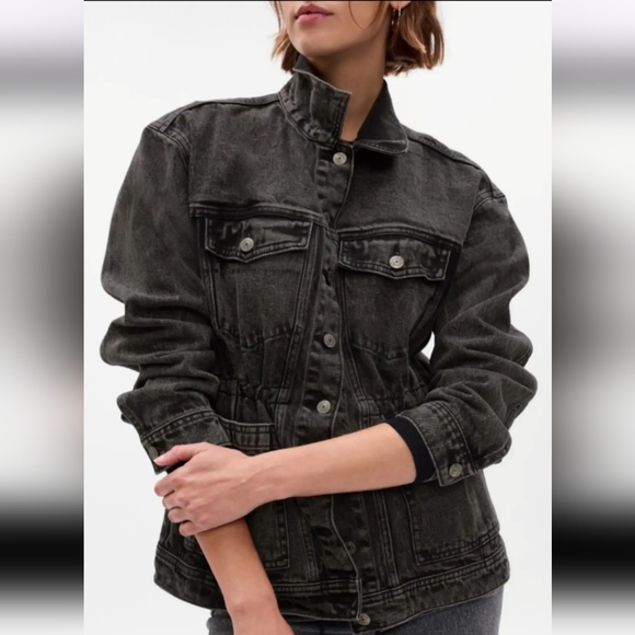 GAP Black Wash Cinched Denim Jacket - Picture 2 of 6